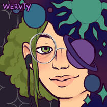 A picrew icon that looks drawn. The drawing is of a white nonbinary person from the neck up.